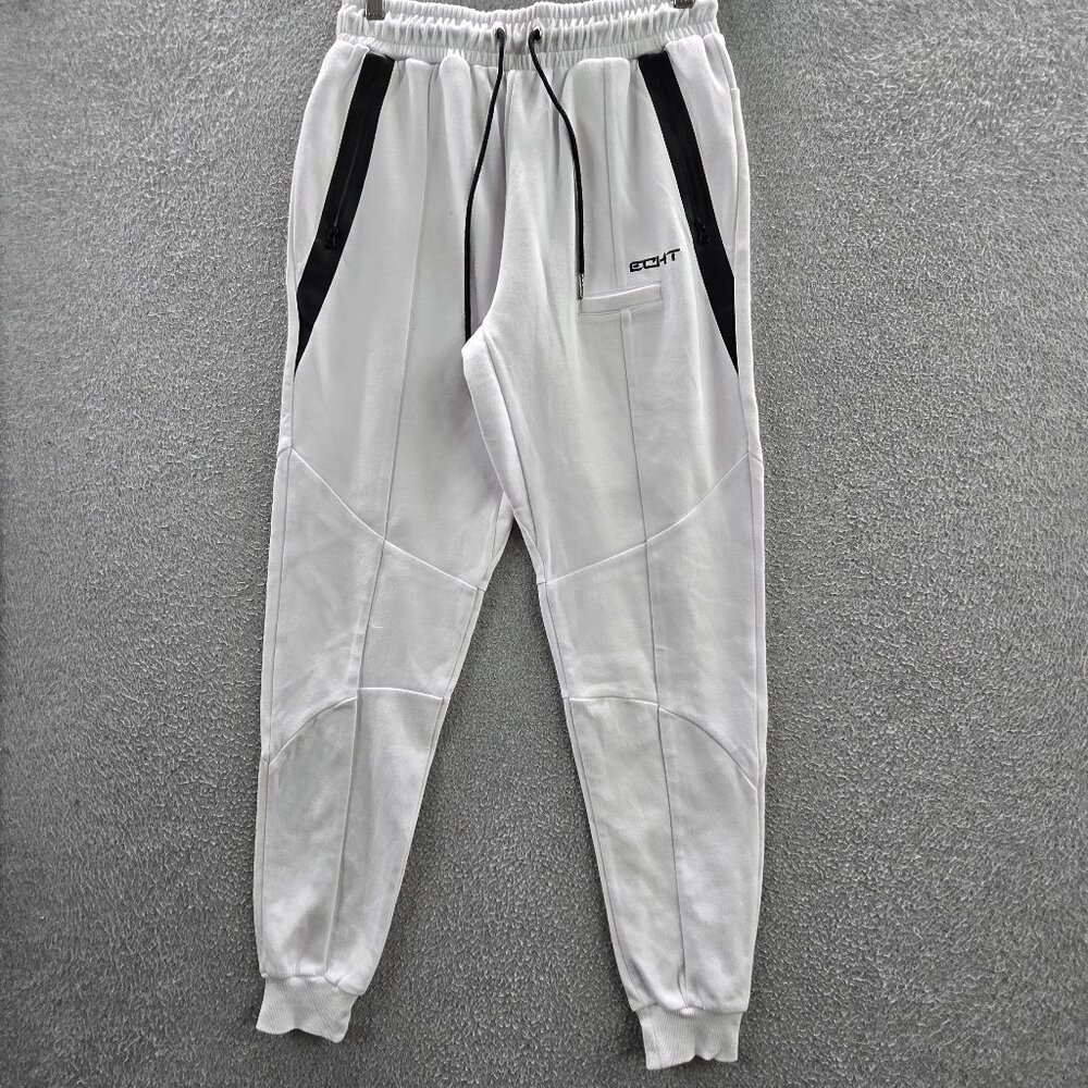 ECHT Women‎ Activewear Pants M White Embroidered Jogger Zipper Slim 28" Inseam